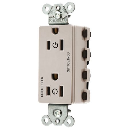 HUBBELL WIRING DEVICE-KELLEMS Straight Blade Devices, Receptacles, Style Line Decorator Duplex, SNAPConnect, Controlled, 15A 125V, 2-Pole 3-Wire Grounding, Nylon, Light Almond SNAP2152C2LA
